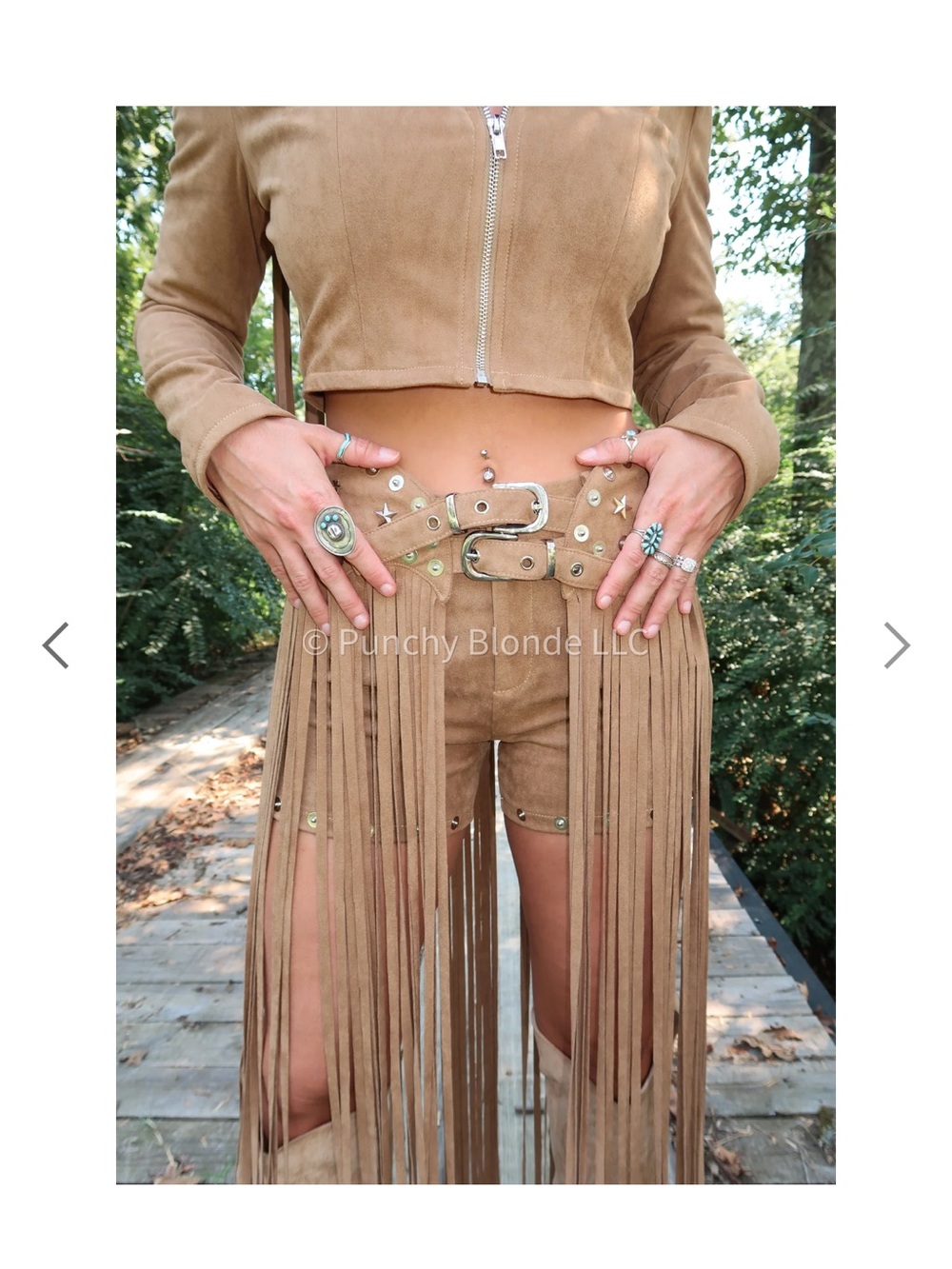 Country concert outfit. Two piece short and matching fringe belt set